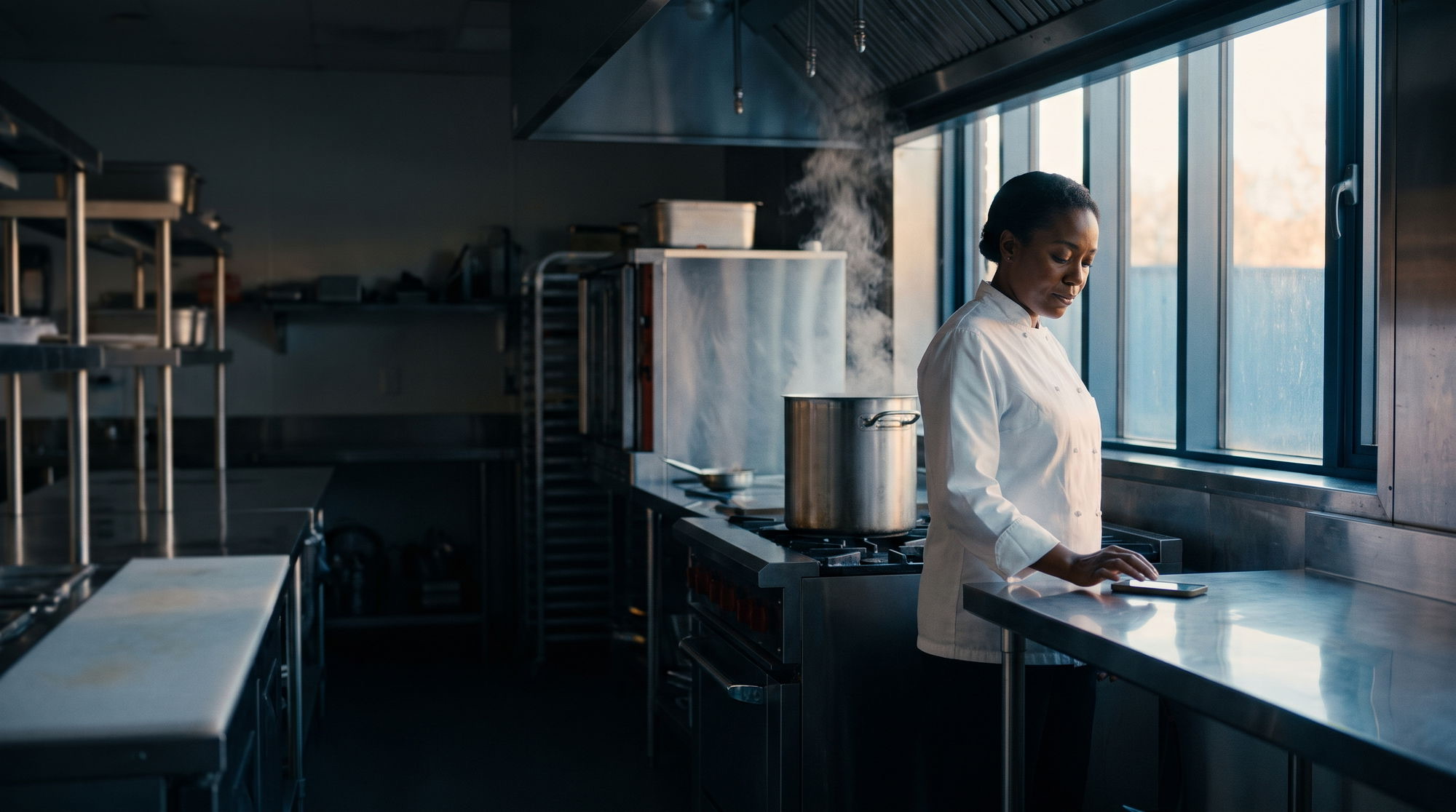 A caterer's kitchen at dawn (Sample)
