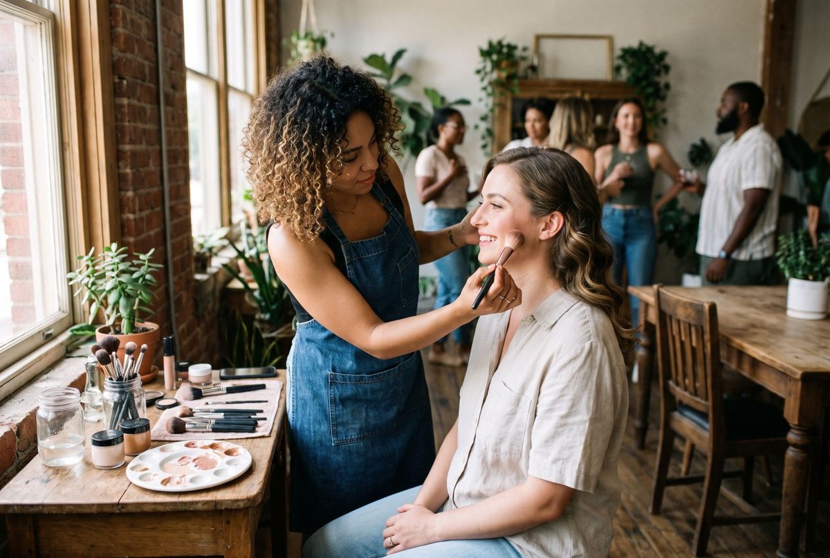 A makeup artist at work on location (Sample)